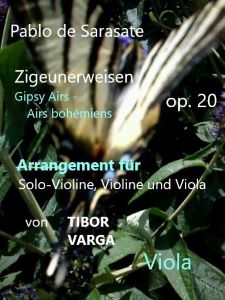 Titelseite von Tibor Vargas Trio-Arrangement von Sarasates Zigeunerweisen op. 20: Viola